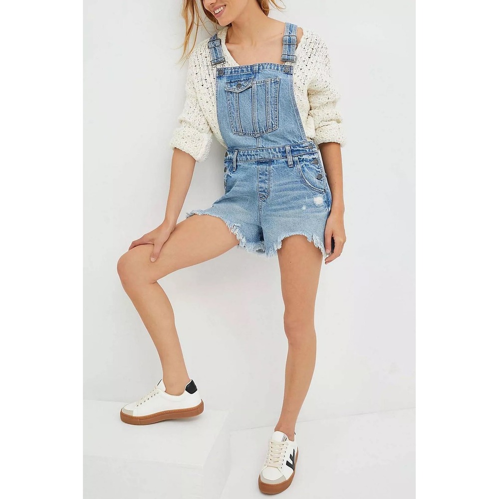 Hidden Shortalls Overalls Shorts Distressed Blue Size Small Women Raw Hem Summer